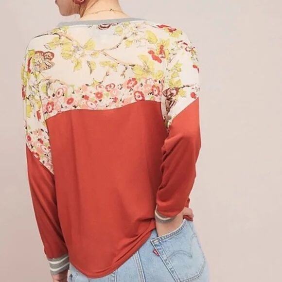 Anthropologie TINY Floral Mixed Media Soft Flowing Tie Hem Blouse - Picture 3 of 10